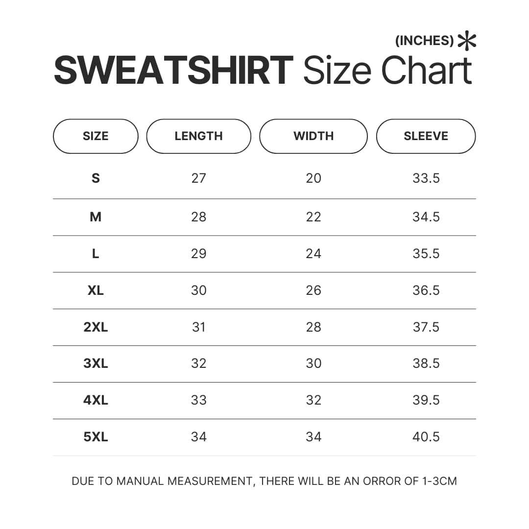 Sweatshirt Size Chart - BigBang UK Shop